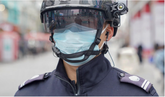 Temperature smart helmet on display in chengdu street